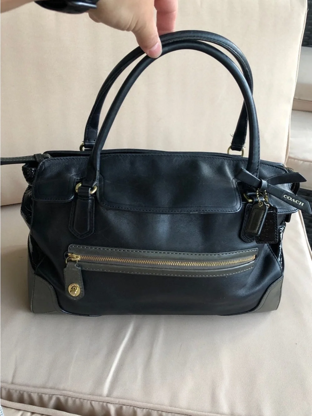 Coach Black Leather Satchel with Gold-Tone Accents